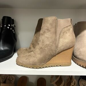 Tan Suede Wedge Ankle Boots